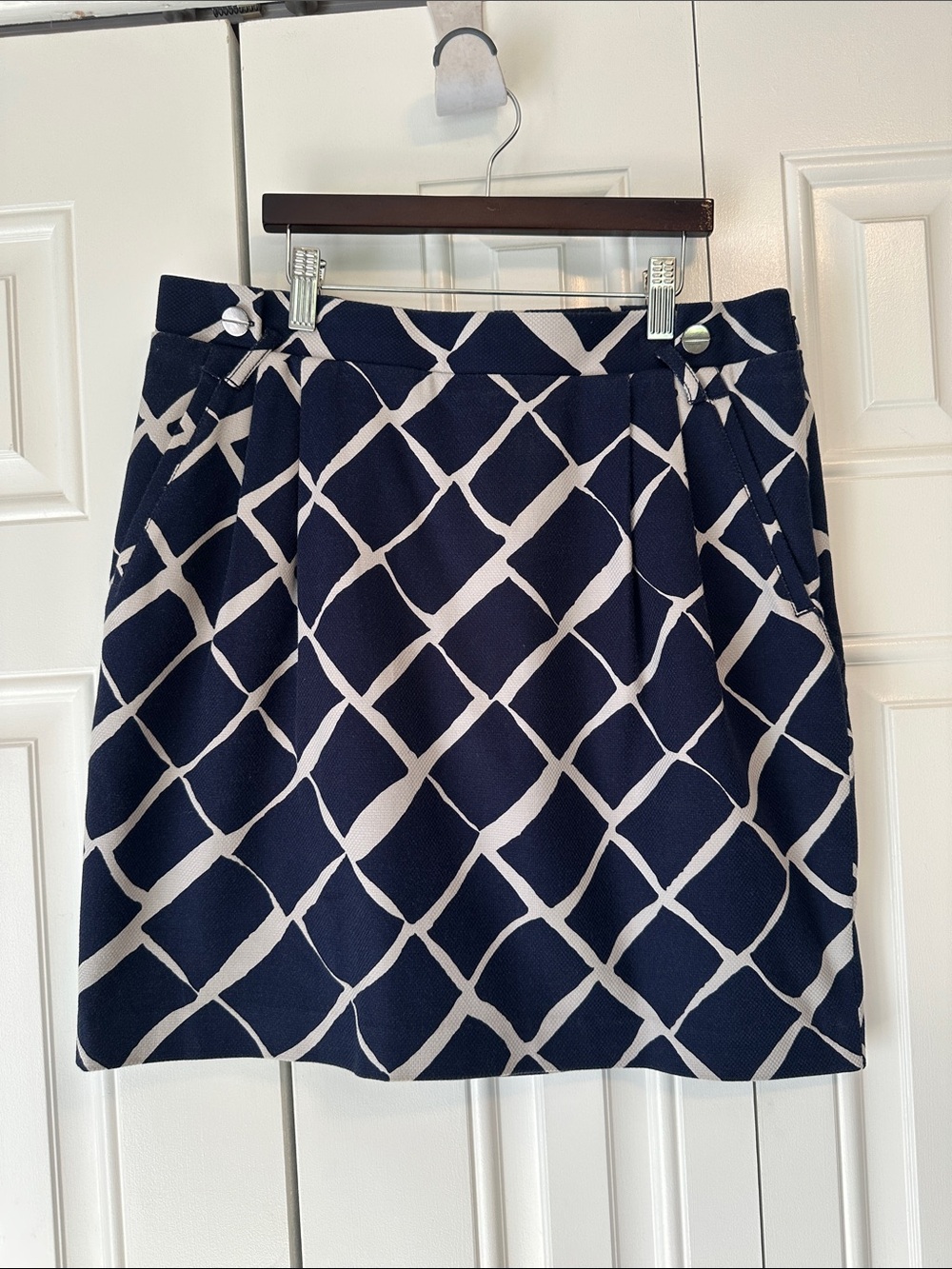 Club Monaco Navy and White Lattice A-Line Skirt
